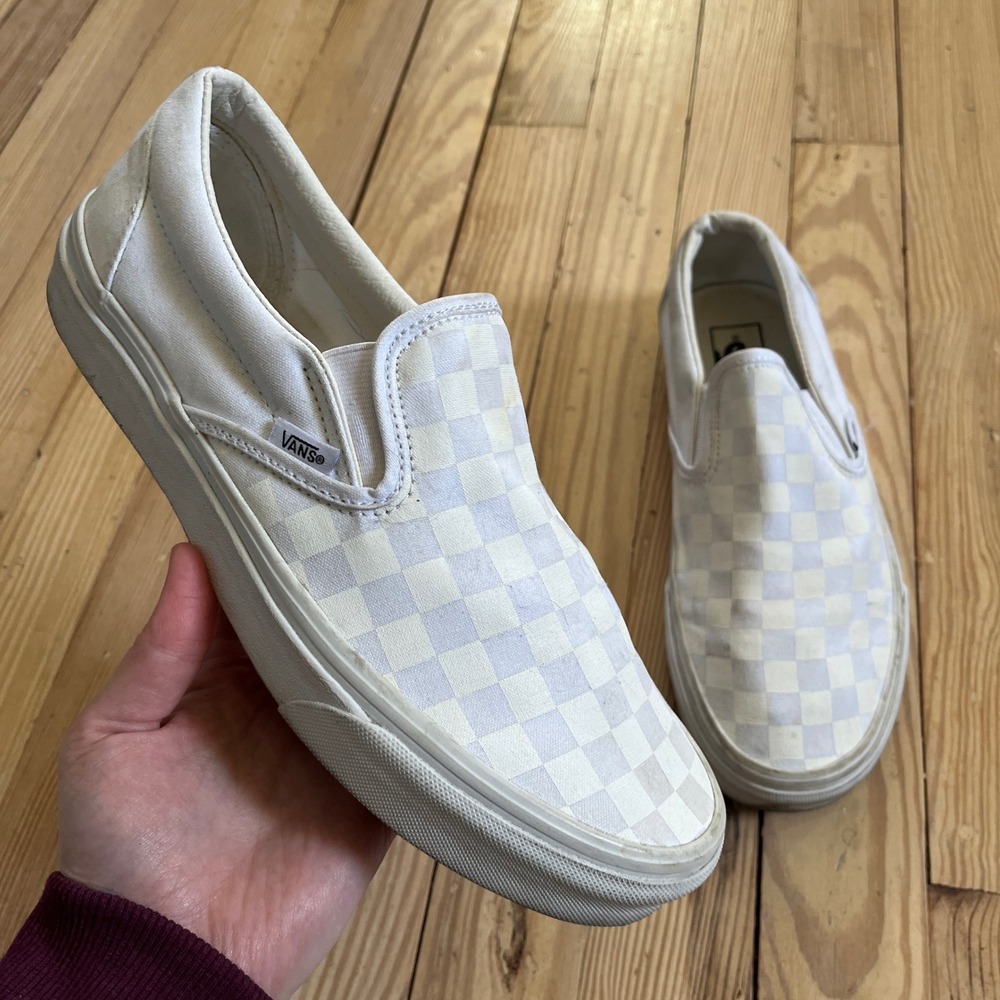 Vans Classic Slip-On White Checkerboard Sneakers Men 8.5 Women 10 Casual Comfort